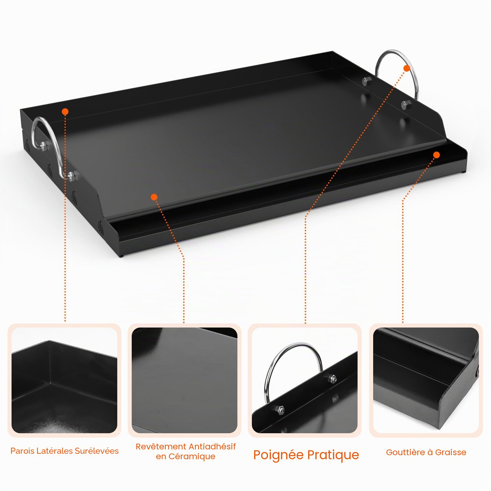 Onlyfire Plaque Plancha Barbecue 58.5 x 40.5 cm Antiadhésive Céramique BBQ