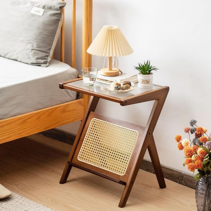 Image of Homero Wooden Side Table for Living Room | Modern Bedside Table with Fluted Glass-Look Design | Z Shape End Table for Sofa Side, Bedroom & Small Spaces, Stylish Coffee Table for Home