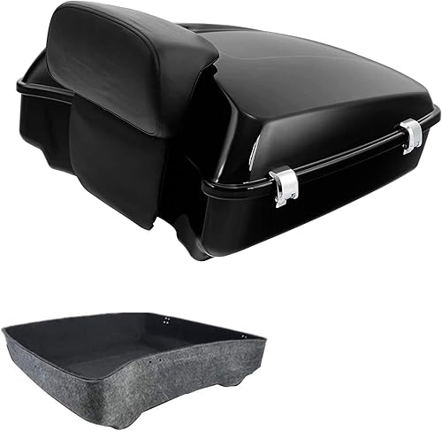 TCT-MOTORPARTS Tronco Picado Negro Vivo + Almohadilla de Respaldo Compatible con Harley Touring 2014-2025 Road King Street Electra Glide