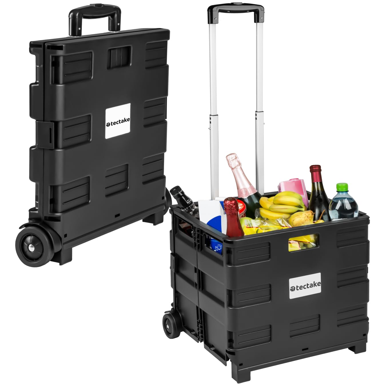 Tectake® Carrito Compra Plegable con Ruedas Grandes y Asa Telescópica, Carro Compra Plegable Compacto Tipo Caja Plastico, Ideal como Carro Supermercado - 45 x 37,5 x 97 cm
