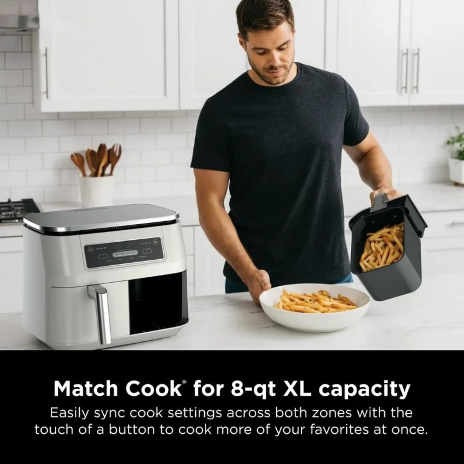 Foodi 4-in-1 Air Fryer, 8-Qt 2-Basket DualZone FlexBasket, DualZone Technology, 4 Functions, Smart Finish Cook 2 Foods 2 Ways