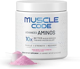 Muscle Code Essential Amino Acid Powder – Muscle Synthesis & Recovery & Strength – Natural Mixed Berry flavor – 30 Servings – Clinically Studied – 0g Sugar, Keto, Vegan, Gluten Free, Dairy Free