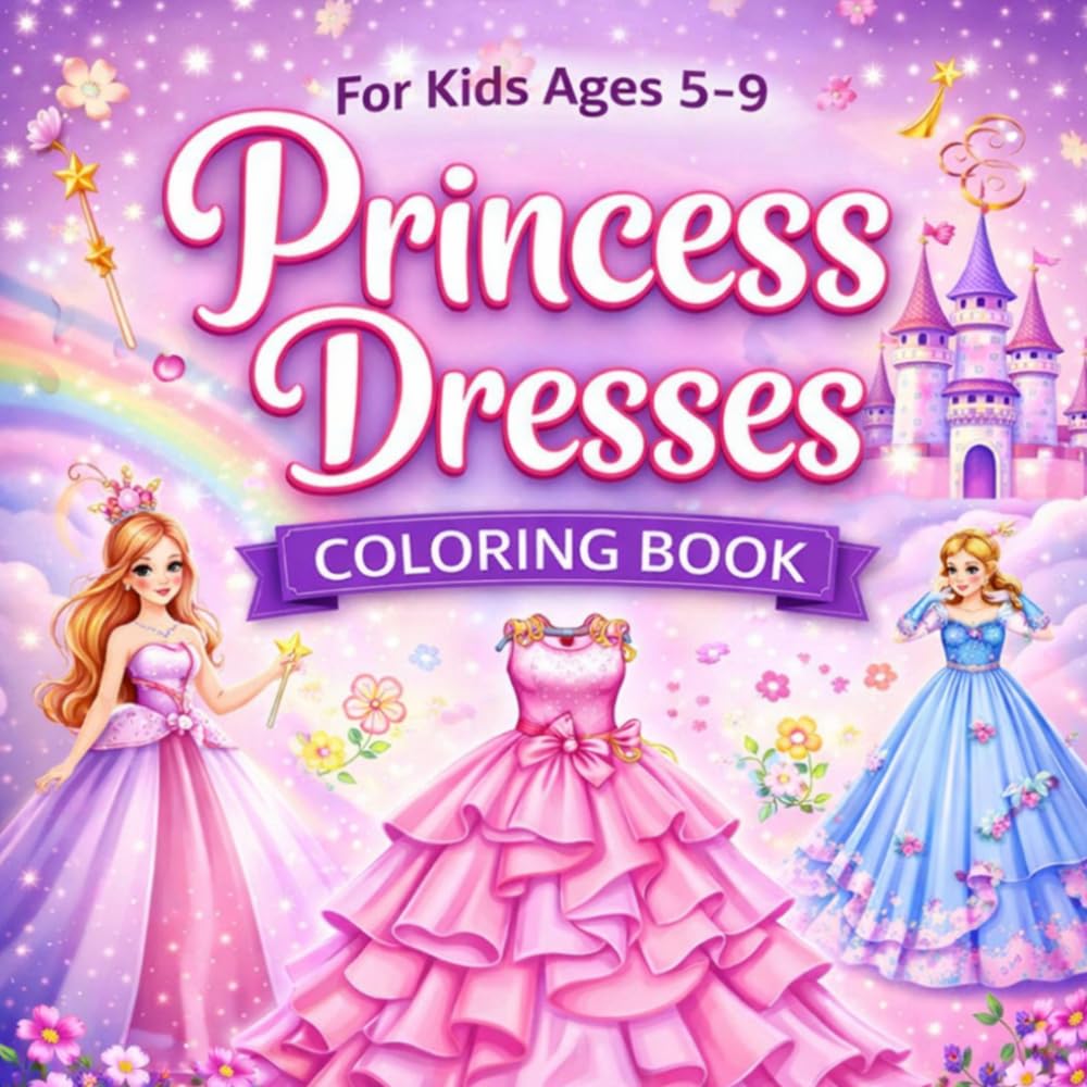 Princess Dress Coloring Book for Kids: 20 Beautiful Princess Dresses | Fun & Easy Coloring Pages for Girls Ages 5–9