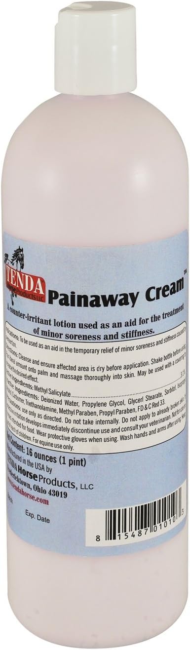 Tenda Painaway Cream Liniment Lotion for Horses – Fast-Acting, Long-Lasting Relief for Muscle Pain, Soreness & Stiffness – Counter-Irritant Massage Cream for Knees, Shoulders, Hocks & Back – 16oz