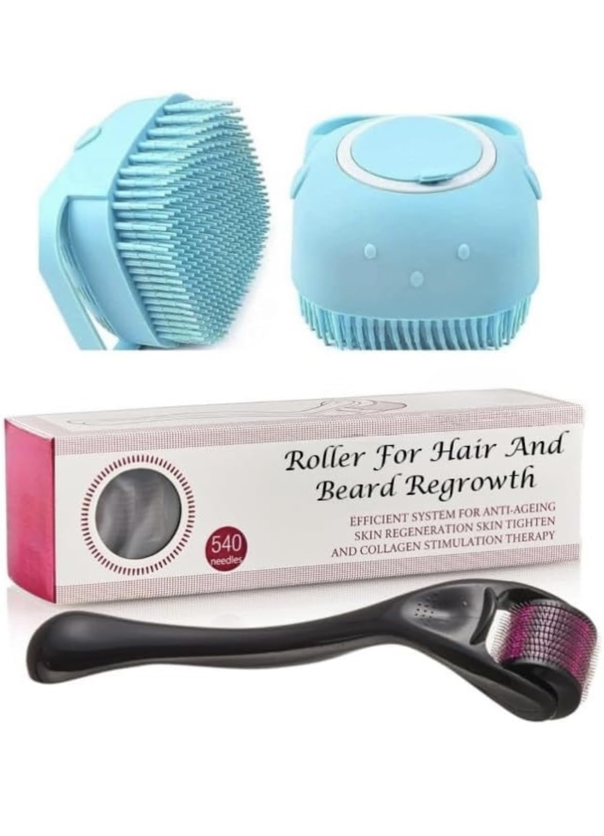 Roller for Hair & Beard Regrowth - 540 Micro 0.5mm With Bath Brush, Titanium Alloy Needles - Reduces Hair Fall & Stimulates Follicles, Safe & Effective for Skin Care - Men & Women-image-31