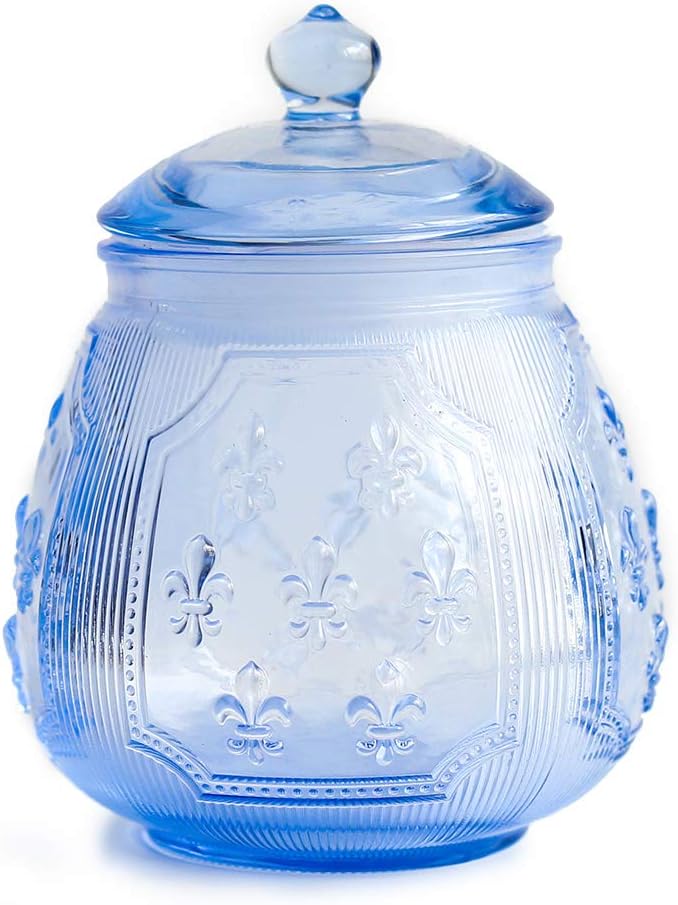 Vintage Blue Relief Glass Candy Dish With Airtight Lid For Food Storage,Candy Jars With Lids,Kitchen glass Airtight container Jars For Cookie Cereal Nuts Candy Cookies Coffee Tea,Household,Office,Gift