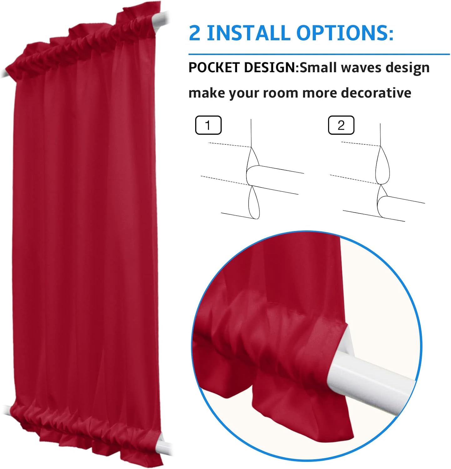 Solid Red Color Door Curtains Red French Door Curtains Rod Pocket Drapes Privacy Protection for Doors with Tieback 1 Panel, 54 x 72 Inch