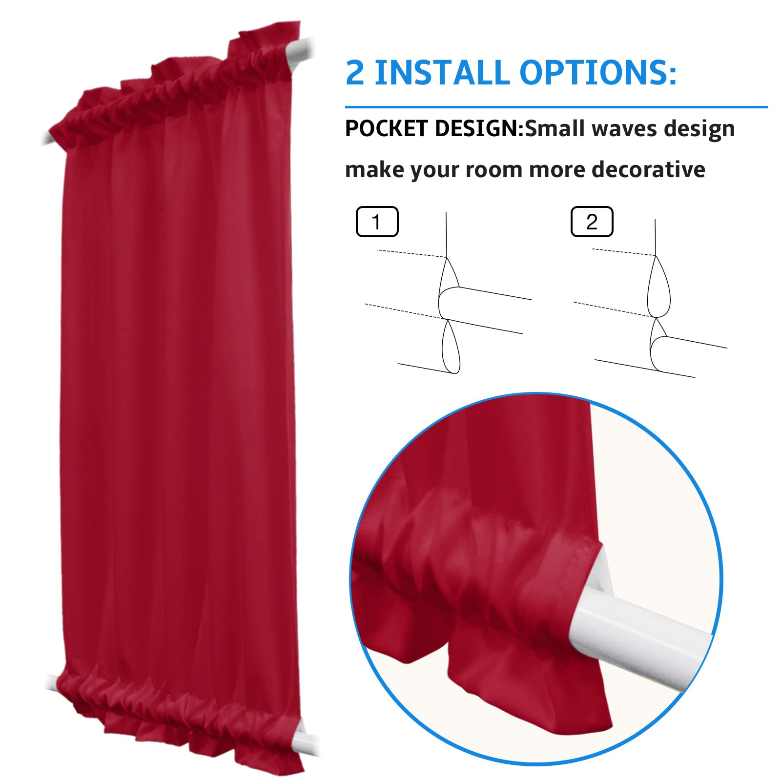 FortuneHouse8 Cortinas De Puerta De Color Rojo Sólido, Cortinas Para Puerta Francesa Con Bolsillo Para Barra, Protección De Privacidad Para Puertas Con Alzapaños, 1 Panel, 25 X 72 Pulgadas