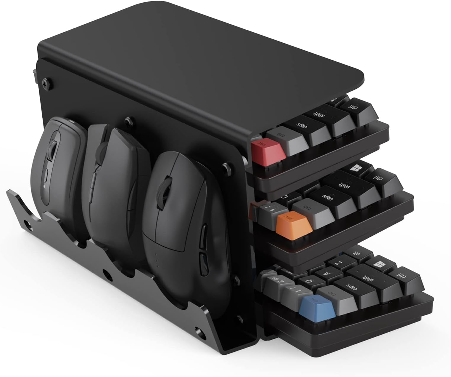 Yikola Acrylic Keyboard Mouse Storage Rack [Large Capacity Storage] 3-Tier Keyboard Display Stand,Acrylic Keyboard Stand for Desk, Sapce-saving Keyboard Drawer Keyboard Mouse Desktop Organizer-Black