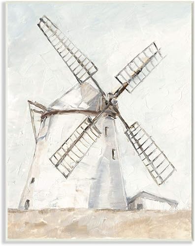 Miniatura 9 de Stupell Industries Windmill Farm Landscape - Pintura neutra marrón y azul, diseño de Ethan Harper, arte de pared, 11 x 14, marco gris