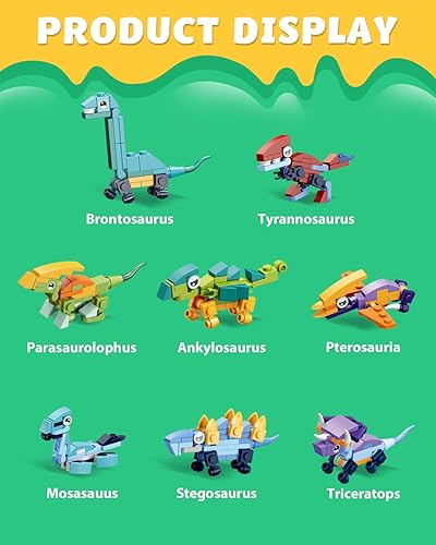 Miniatura 5 de Juego de 24 bloques de construcción de dinosaurios rellenos de San Valentín para niños, regalos de intercambio escolar y de aula con tarjetas del
