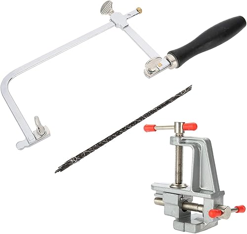Miniatura 9 de Jewelers - Kit de herramientas de mango de sierra para metales, marco de sierra de arco de sierra de 12 cuchillas y mini tornillo de banco con
