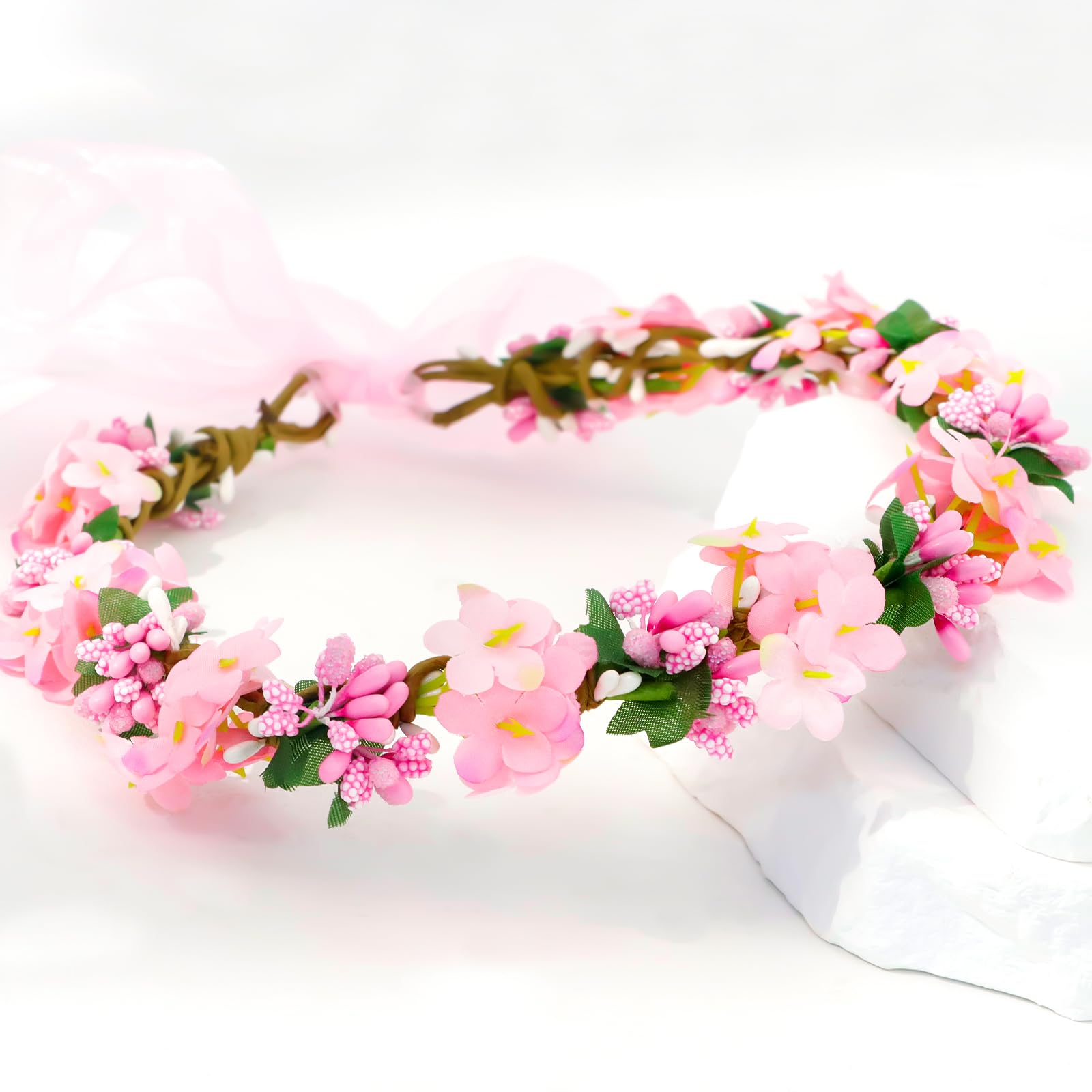 Amazon.com : CHANACO Pink Adjustable Floral Crown, Boho  display picture 2