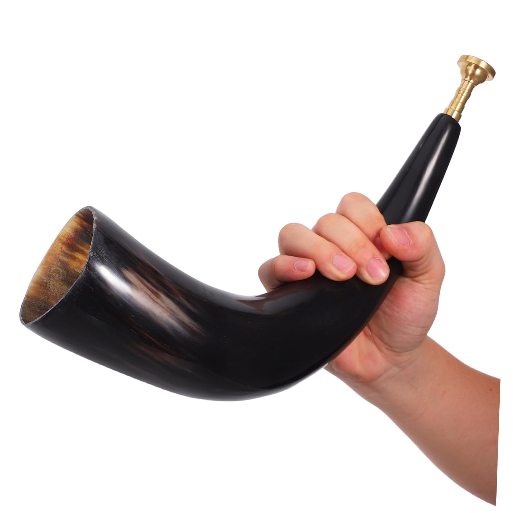 TOPBATHY Wikinger Schild Holz und Natürliches Ochsenhorn Piratenhorn Cosplay als Leichtes Tragbares Piratenparty Zubehör für Outdoor Feiern und Historische Verkleidung