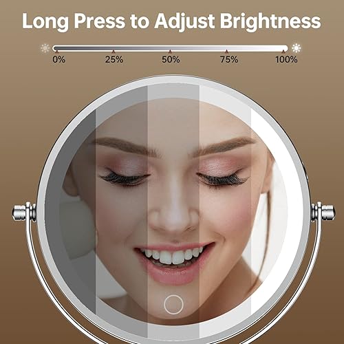 Miniatura 3 de Gospire Espejo de maquillaje iluminado de 7 pulgadas con aumento 10X1X, luces LED de atenuación continua, recargable, inalámbrico, con aumento