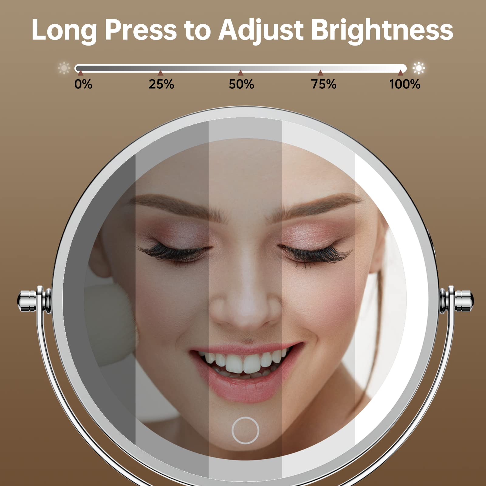 Gospire Miroir de maquillage lumineux de 17,8 cm avec grossissement 10x/1x, lumières LED rechargeables sans fil à intensité variable, pivotant à 360°, miroir de courtoisie cosmétique sur pied pour