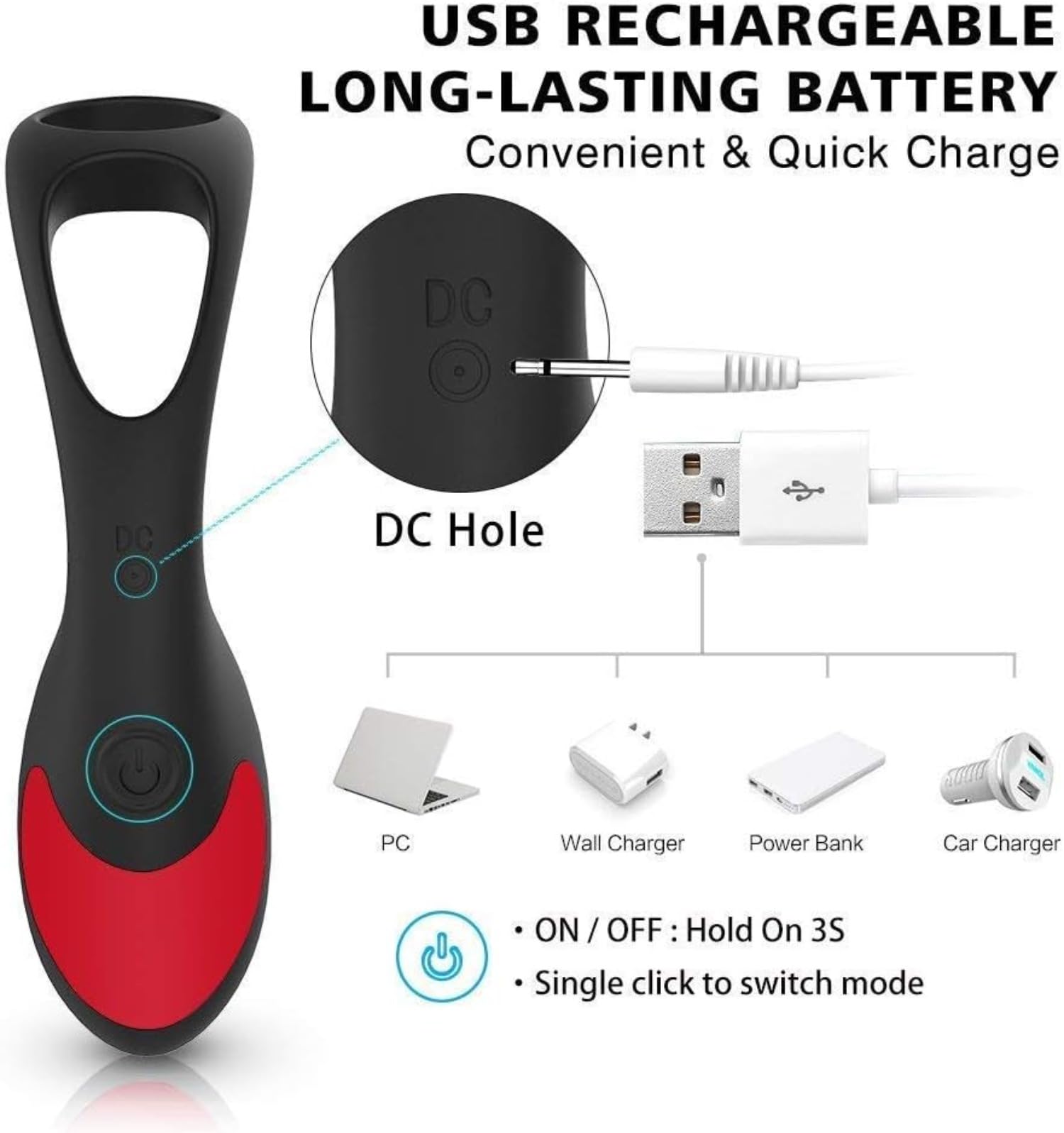 Massaggiatore con anello, telecomando in silicone, massaggiatore, 9 modalità, ricaricabile e impermeabile, vibratore