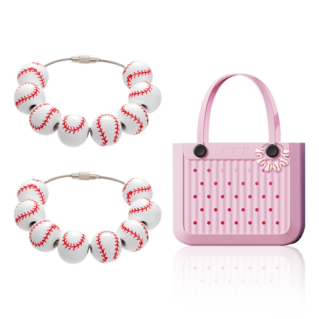 Zayookey 2Pcs Baseball Shaped Charms for Bogg Bag Sports Bogg Bag Charms Beads Accessories for Simply Southern Beach Tote Bag Insert Decorative for Hang Bag Backpack (A)