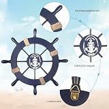 Fangoo 2 Pack 28 CM Wooden Ship Wheel and 33 CM Wood Anchor with Rope Nautical Boat Steering Rudder Wall Decor Door Hanging Ornament - 5
