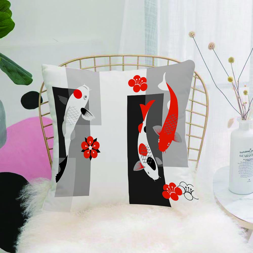 HYMSXW Cushion Cover,Throw Pillow Case Home Decorative for Living Room Bedroom Sofa Chair 20X20 Inch,Fish Artistic Koi Carp Pond Chinese Zen Japan Fortune Fish Beautiful,Pillowcase 50X50cm