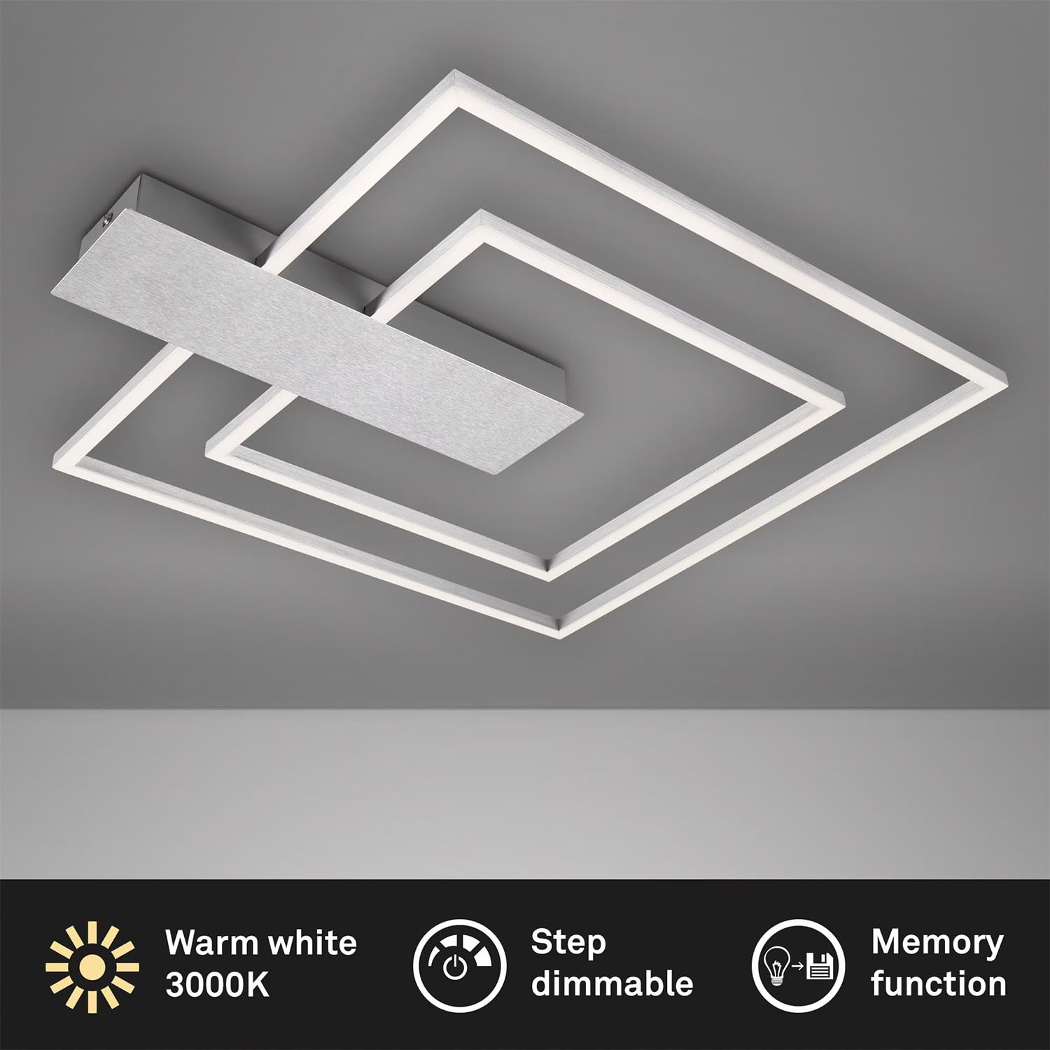 Briloner 3545-018 Plafoniera a LED, Funzione Memory, Luce Bianco Caldo, Lampada a LED, Lampadario, Alluminio, 570 X 480 Mm