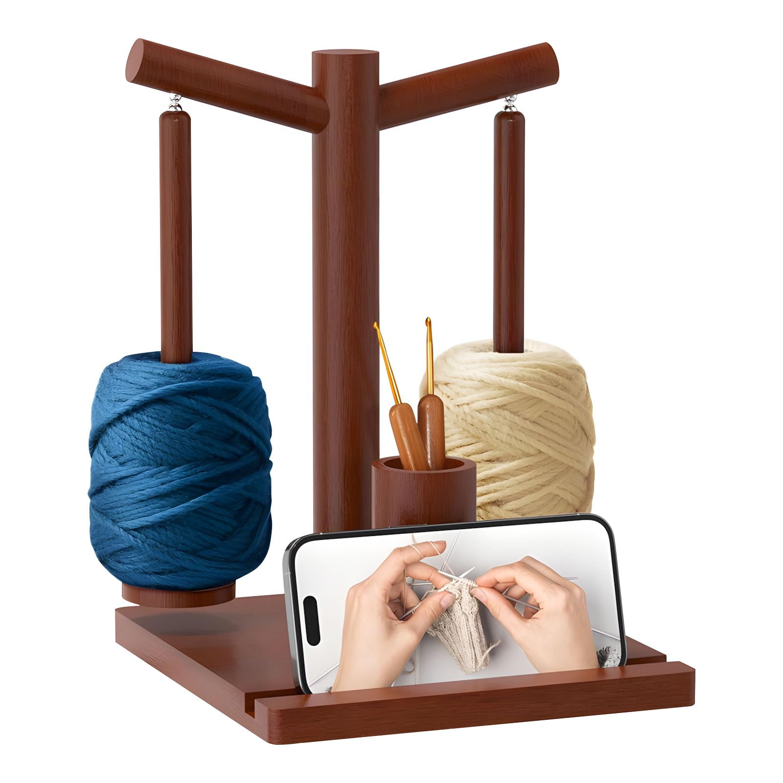 Nucelit Functional Knitting Tool Featuring Builts in Phone Dock Double Spindles Designs for Yarn Management Efficiency Yarn Storage with Compartments