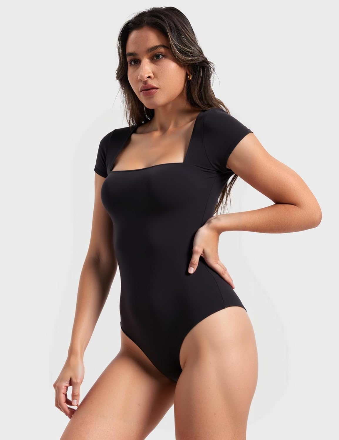 Women's Square Neck Short Sleeve Body Suits Sexy Shapewear Thong Bodysuit Going Out Shirts Tank Tops - Image 3