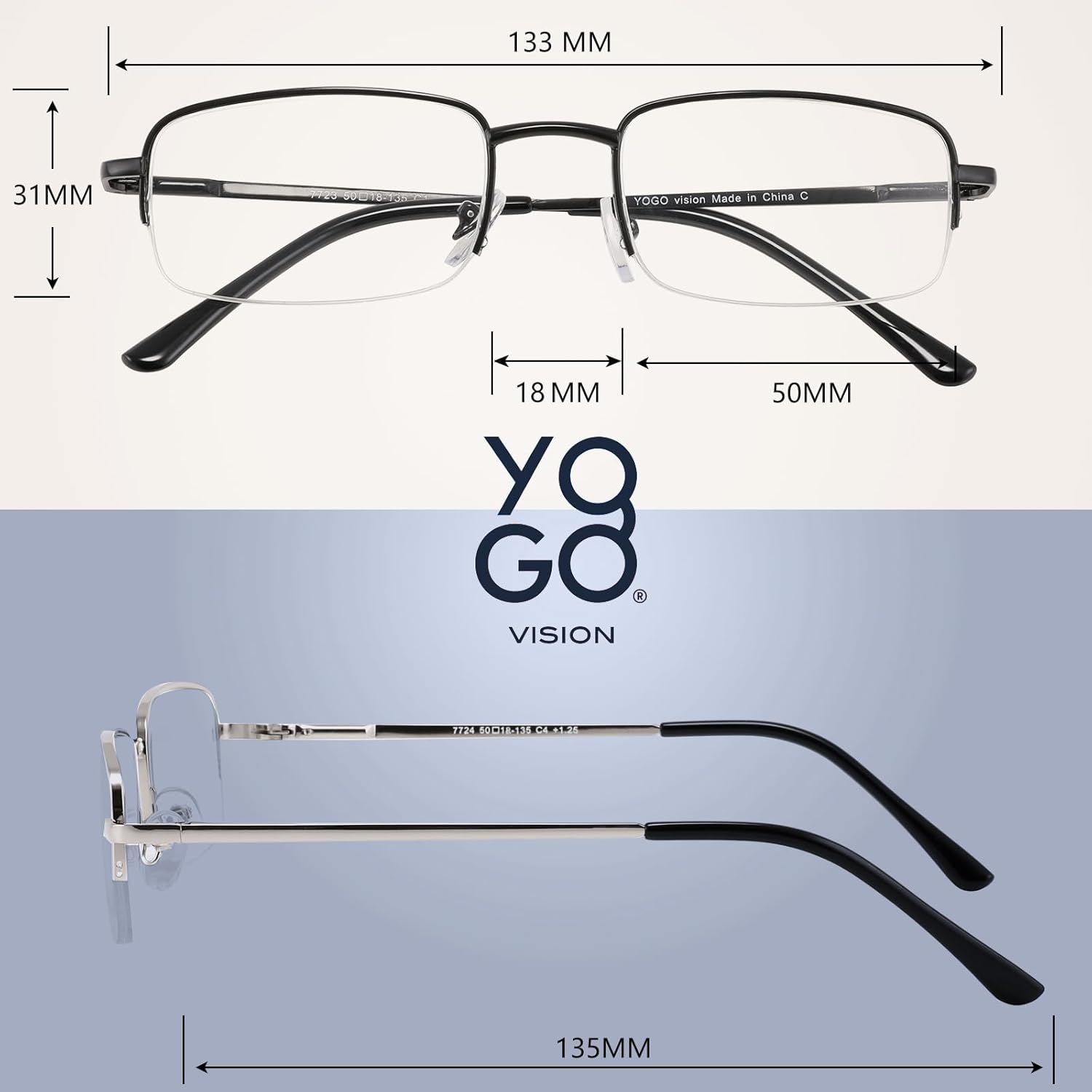 Yogo Vision Lentes de lectura para hombres y mujeres, lentes ligeros de ajuste estándar, estilo rectangular, filtro antirreflejo, 5 pares