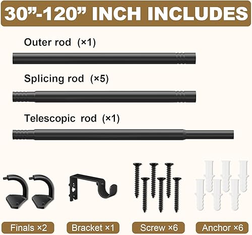 Vista 16 de Barras de cortina plateadas para ventanas de 28 a 60 pulgadas, barras de cortina opacas ajustables de 5/8 pulgadas para dormitorio y exteriores Plata