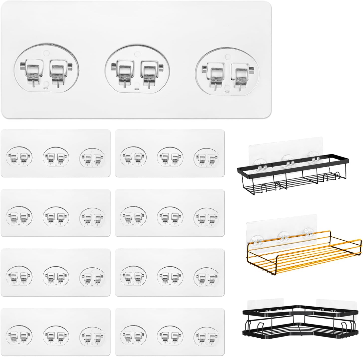 8 Pack Shower Caddy Adhesive Replacement, Strong Shower Shelf Adhesive Hooks for Corner Shelf Basket, Bathroom Rack, Kitchen Rack and Soap Holder