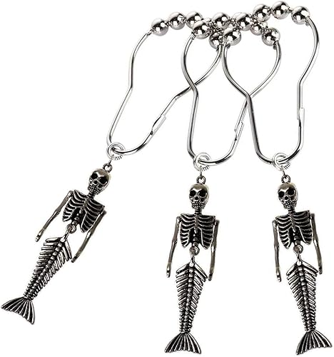 Miniatura 3 de 12 ganchos decorativos para cortina de ducha de esqueleto de sirena, decoración de Halloween, decoración de baño y esqueletos inoxidables, anillos