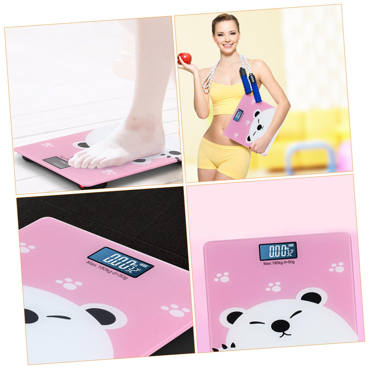 Bilancia Elettronica Digitale con Display LCD Grande Misurazione Peso e Temperatura Interna Design Cartone Animato per Ragazzo Ragazza Adulti e Animali Domestici