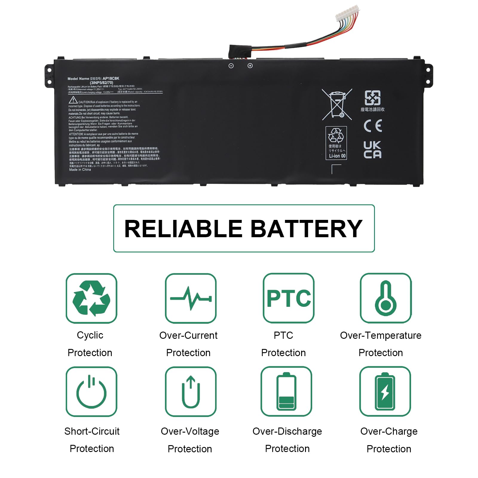 AP18C8K Batterie pour Acer Aspire 5 A514-54 A514-54G A715-42G, Swift 3 SF314-42 SF314-57 SF314-57G SF314-58 SF314-58G SF314-59, Chromebook 314 C933 315 CB315-3H CB315-3HT 11.25V