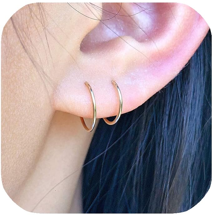 Gold Hoop Earrings for Women Dainty Gold Earrings, 14k Gold Filled Small Hoop Earrings for Women Men Girls Hypoallergenic Gold Jewelry Gifts for Her, 10mm 20G