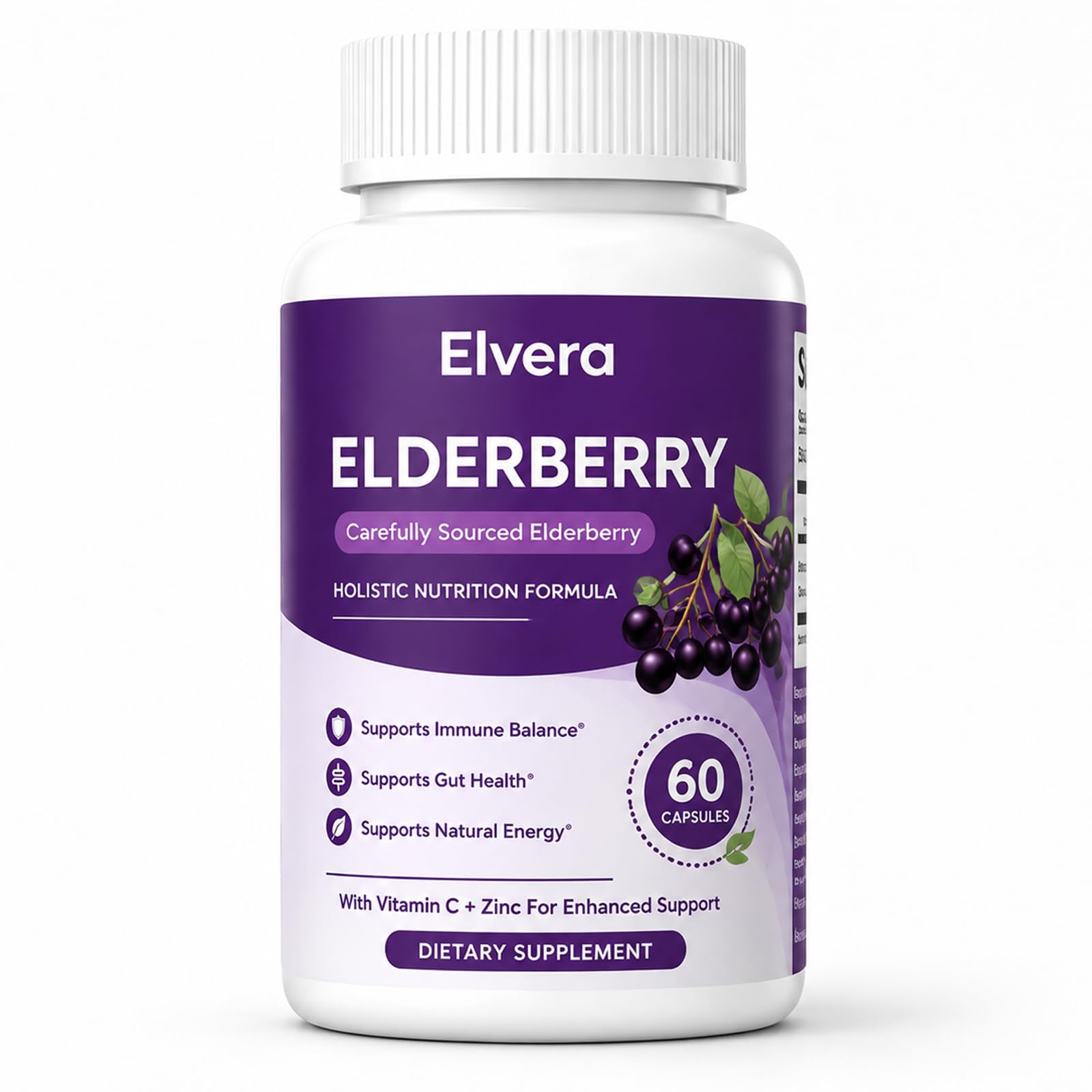 Elvera Elderberry Gut Support, 1200mg Elderberry Extract Capsules, with Zinc & Vitamin C for Digestive Balance, Immune Support | Vegan, Non-GMO