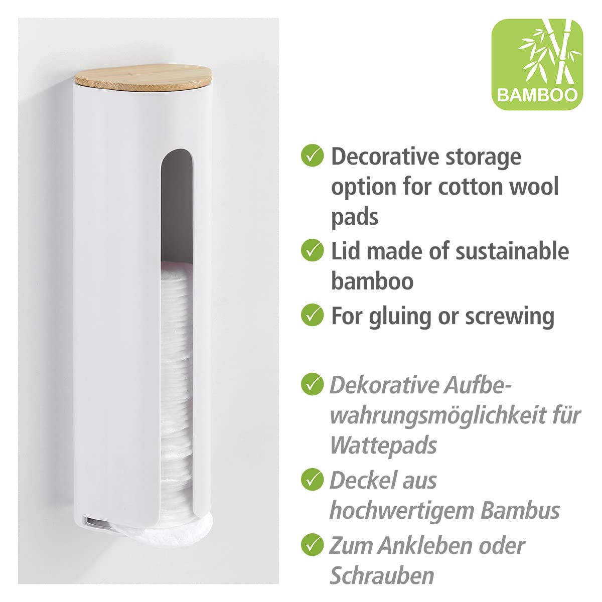 WENKO Porta discos desmaquillantes Laresa - Dispensador de almohadillas de algodón, Poliestireno, 8 x 25 x 6.5 cm, Blanco