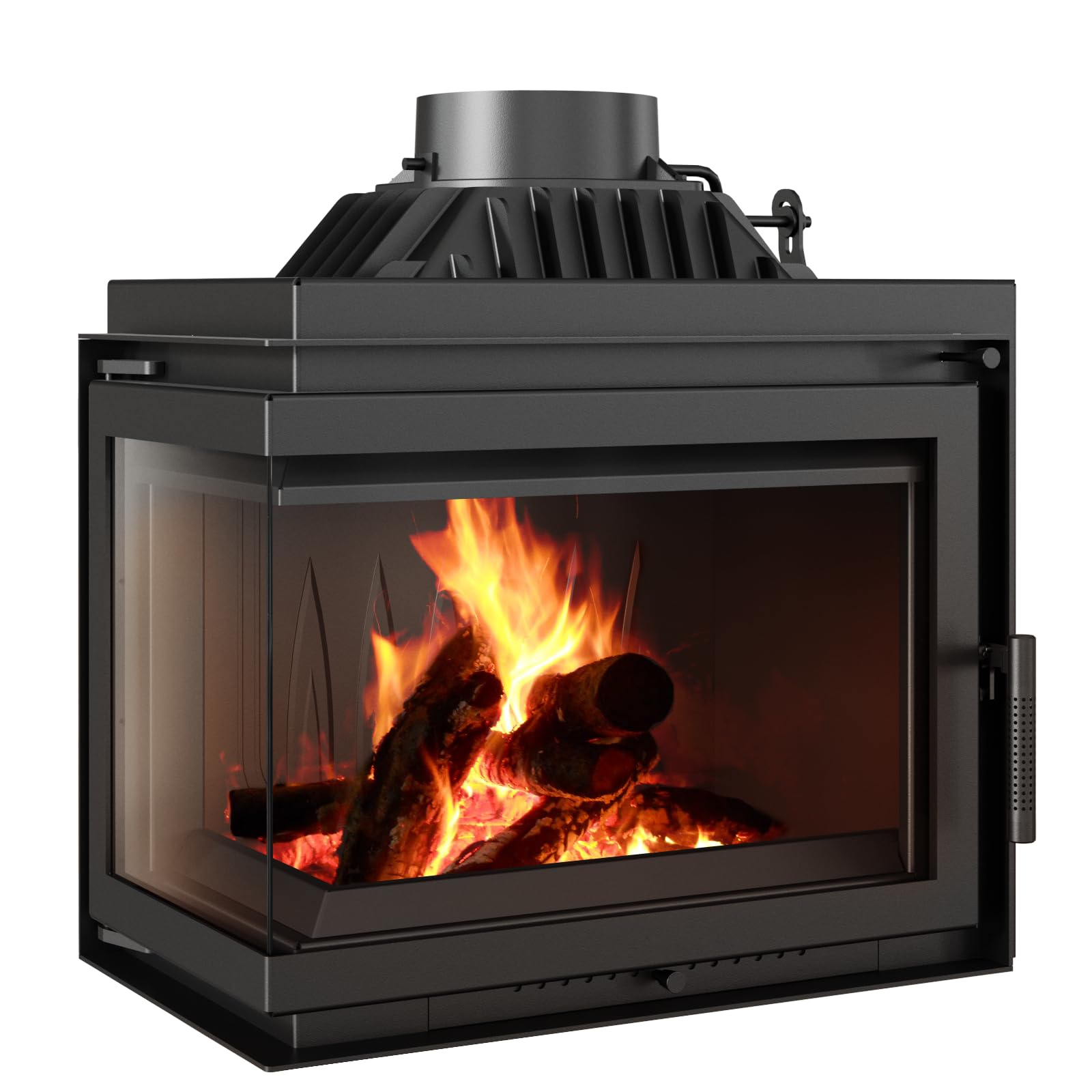 KRATKI Kamineinsatz Simple – 8 kW Holzofen-Einsatz mit seitlicher Verglasung – Türanschlag Links oder rechts – Energieeffizienzklasse A – 70,1 x 60 x 36 cm
