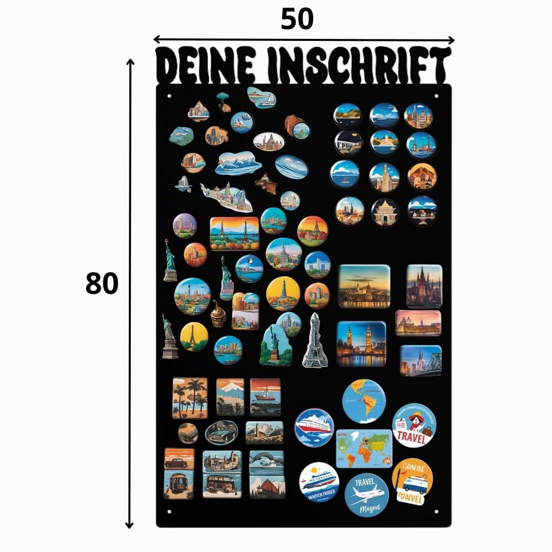 Magnettafel - Personalisierbare Magnetische Pinnwand 80x50 cm aus Stahl - beschreibbar - ideal für Magnete und Notizen - inkl. Montageset - Schwarz