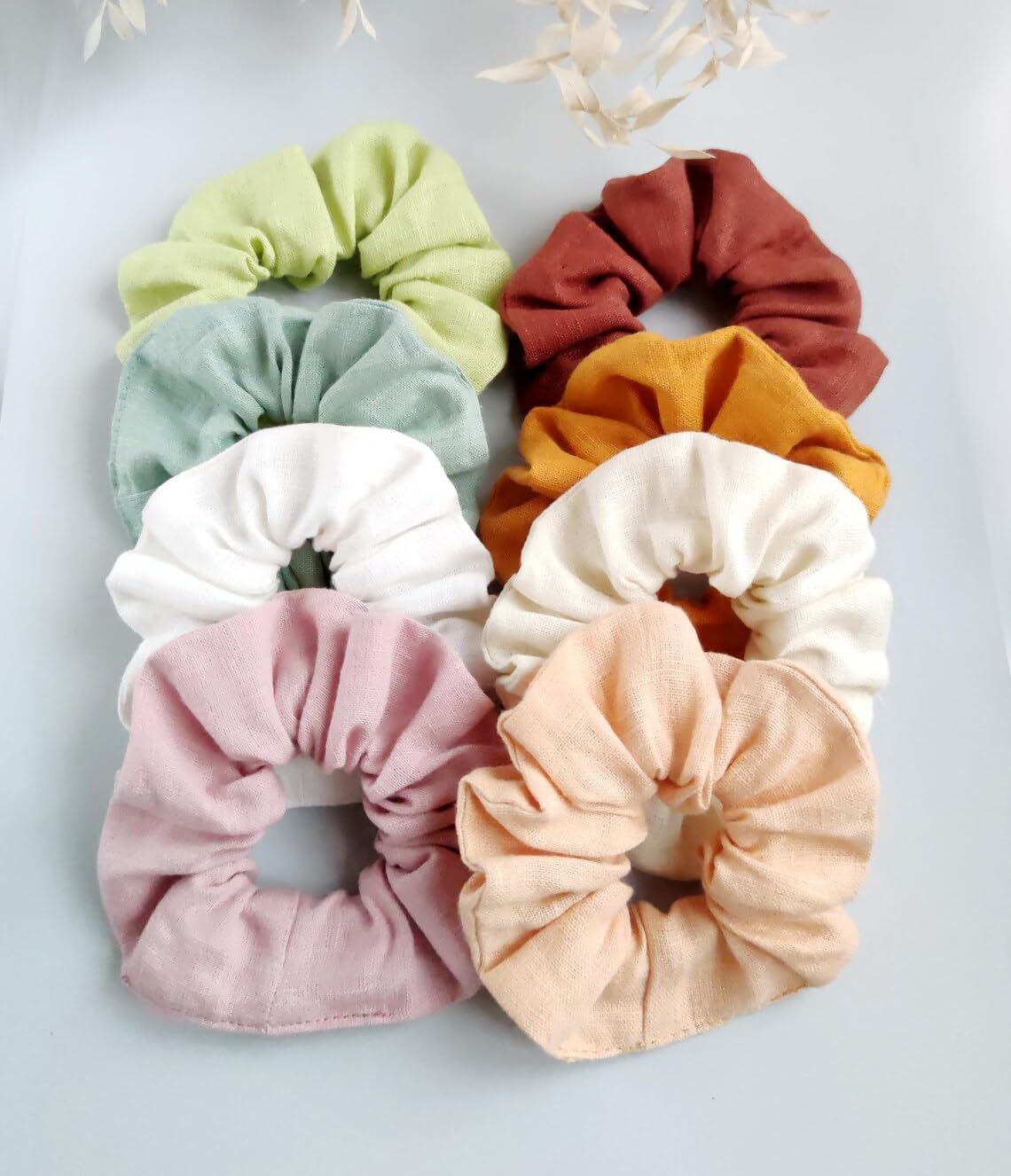 Mannikin Linen Hair Scrunchies Set, Pack of 10, Pastel Colours, cotton Handmade Hair Ties for All Hair Types-picture-14