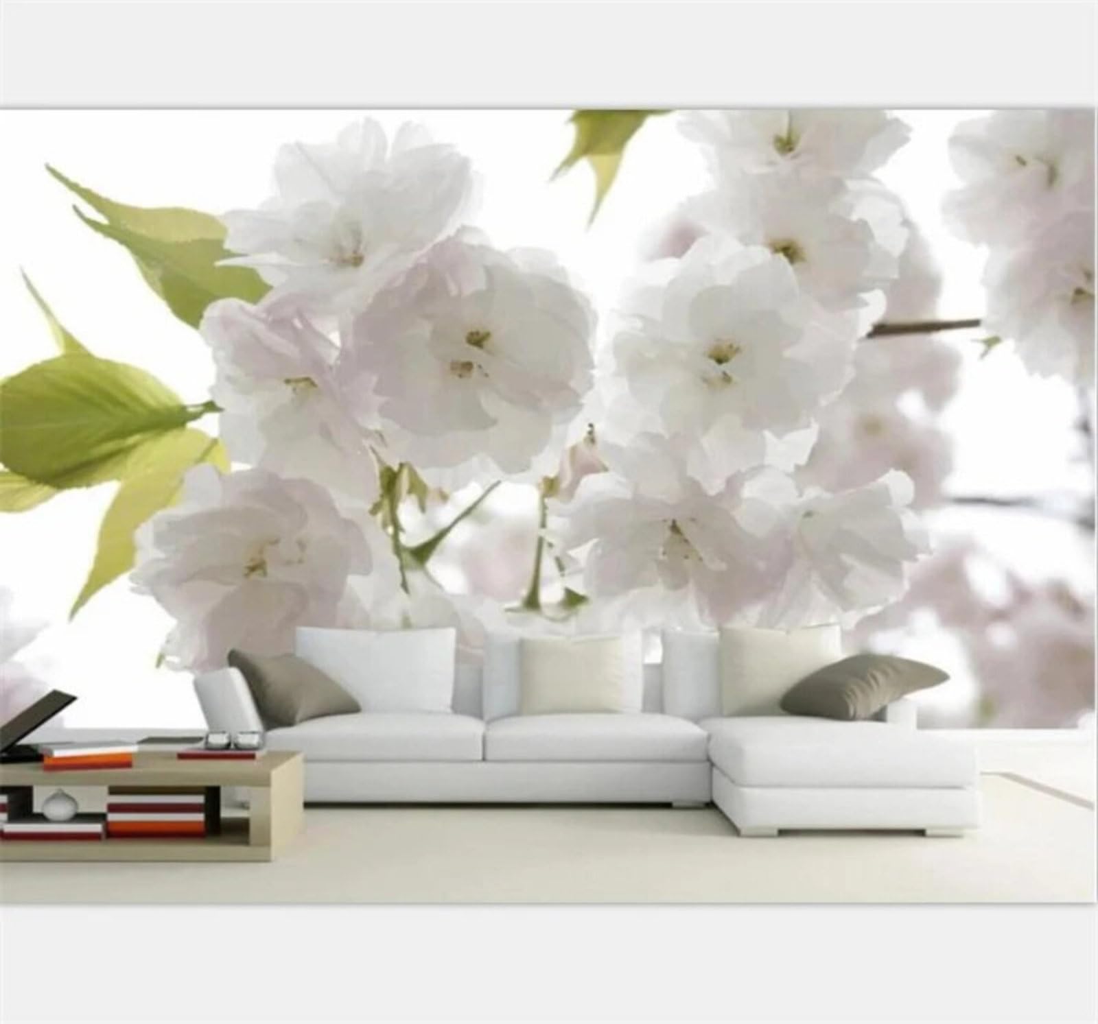 Wallpaper-3D-Xlm 400Cm×280Cm(B×H) Fresh Minimalist Elegant White Flowers 3D Wallpaper Easy Install Feature Office Living Room Sofa Bedroom Tv Background Wall Decoration-400Cm×280Cm