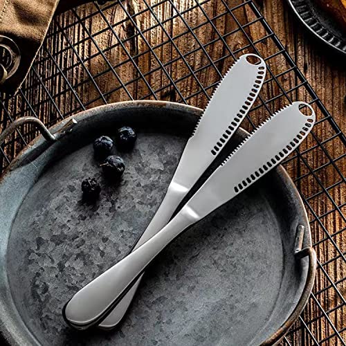Qishing Stainless Steel Butter Spreader Knife ，Spreader Slicer And Butter Curler Knife With Serrated Edge For Cutting And Spreading Butter Cheese Jam，3 In 1 Kitchen Gadgets (2 Pack) #TOP1