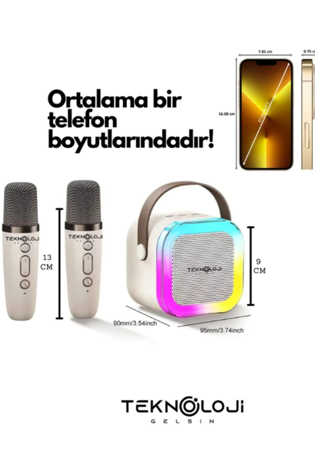 Çift Karaoke Mikrofonlu Kablosuz Bluetooth Hoparlör 5 Ses Efektli Rgb Hd Stereo Ses Usb/Sd/FM