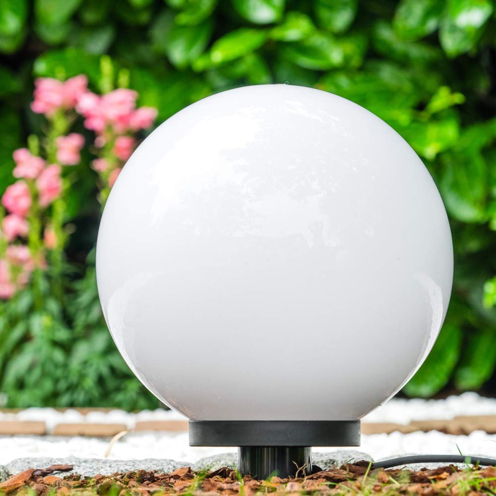 Lampada a sfera Miau con picco di terra, lampada da esterno in plastica bianca Ø 30 cm, lampada da esterno con attacco E27, sfera luminosa con cavo di alimentazione di 5 metri, senza illuminante