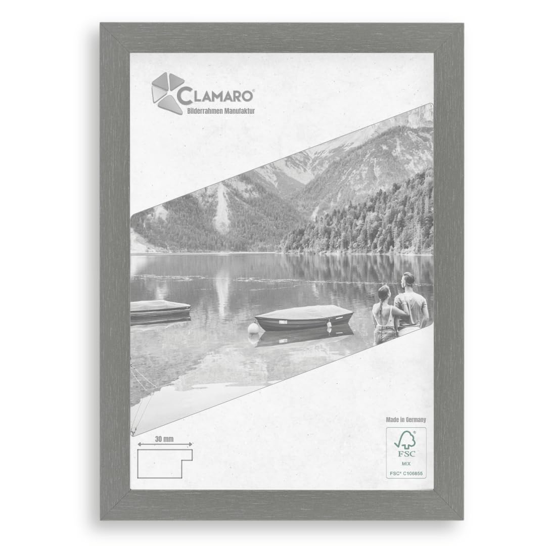 Clamaro 'Collage' Marco de Fotos 30x40 Hecho a Mano | Acero Gris | Moderno Marco para Cuadros de Tablero MDF con Cristal de Vidrio acrílico, Placa Trasera y Colgador (Horizontal y Vertical)