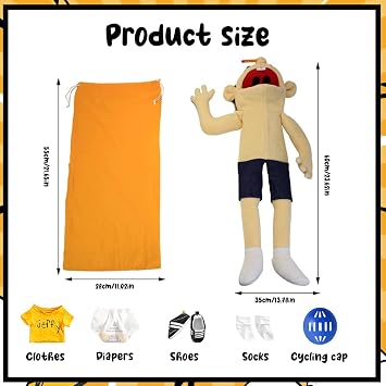 Jeffy Puppet Plush Toy Doll, 60 cm Jeffy Hand Puppet with Working Mouth, Mischievous Funny Puppets Toy, Soft Hand Puppets for Kids Play House Birthday Christmas Halloween Party Gift (Yellow)