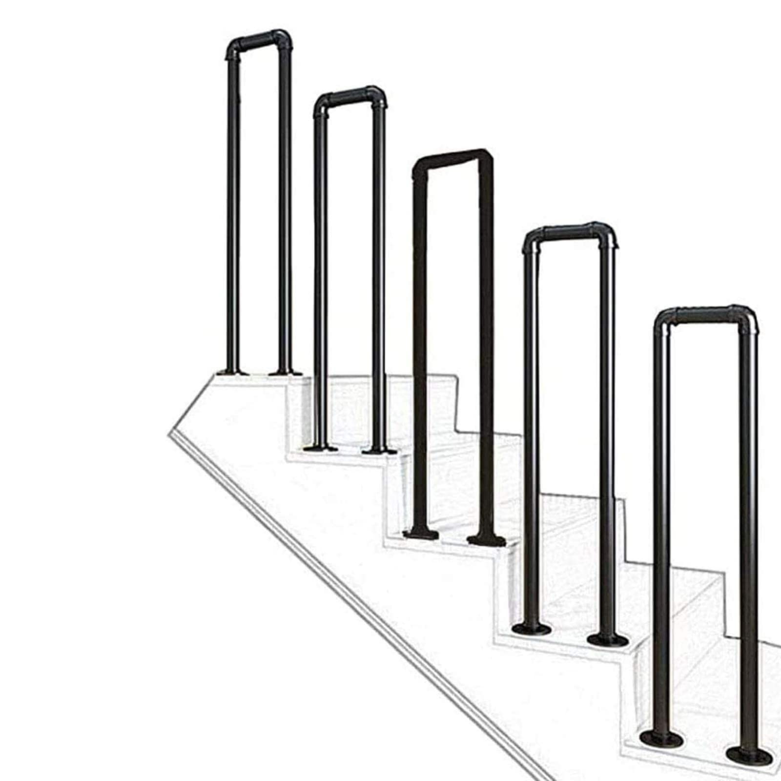 LWJSOCP Wrought Iron Handrail for Outdoor Stairs 75cm Stair Railings with Mounting Kit for Elderly Sturdy Stair Handrail Railing Kit for Safety and Support