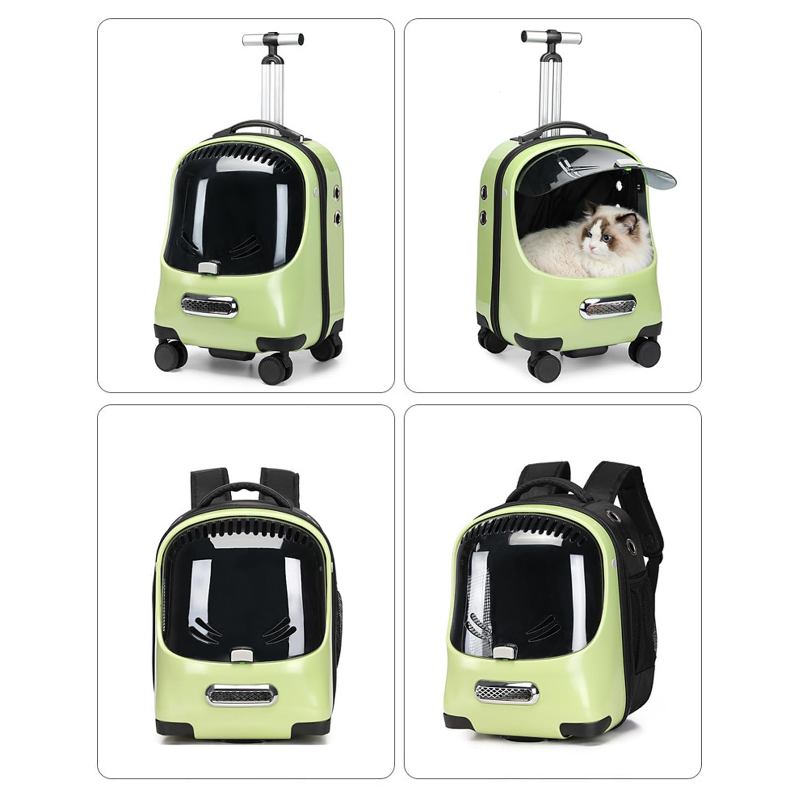 Haustier-Trolley, Atmungsaktive Haustier-Checkbox, Multifunktionales Tragedesign, Teleskopgriff Aus Aluminiumlegierung, Reisetasche Für Haustiere Im Freien (Green)