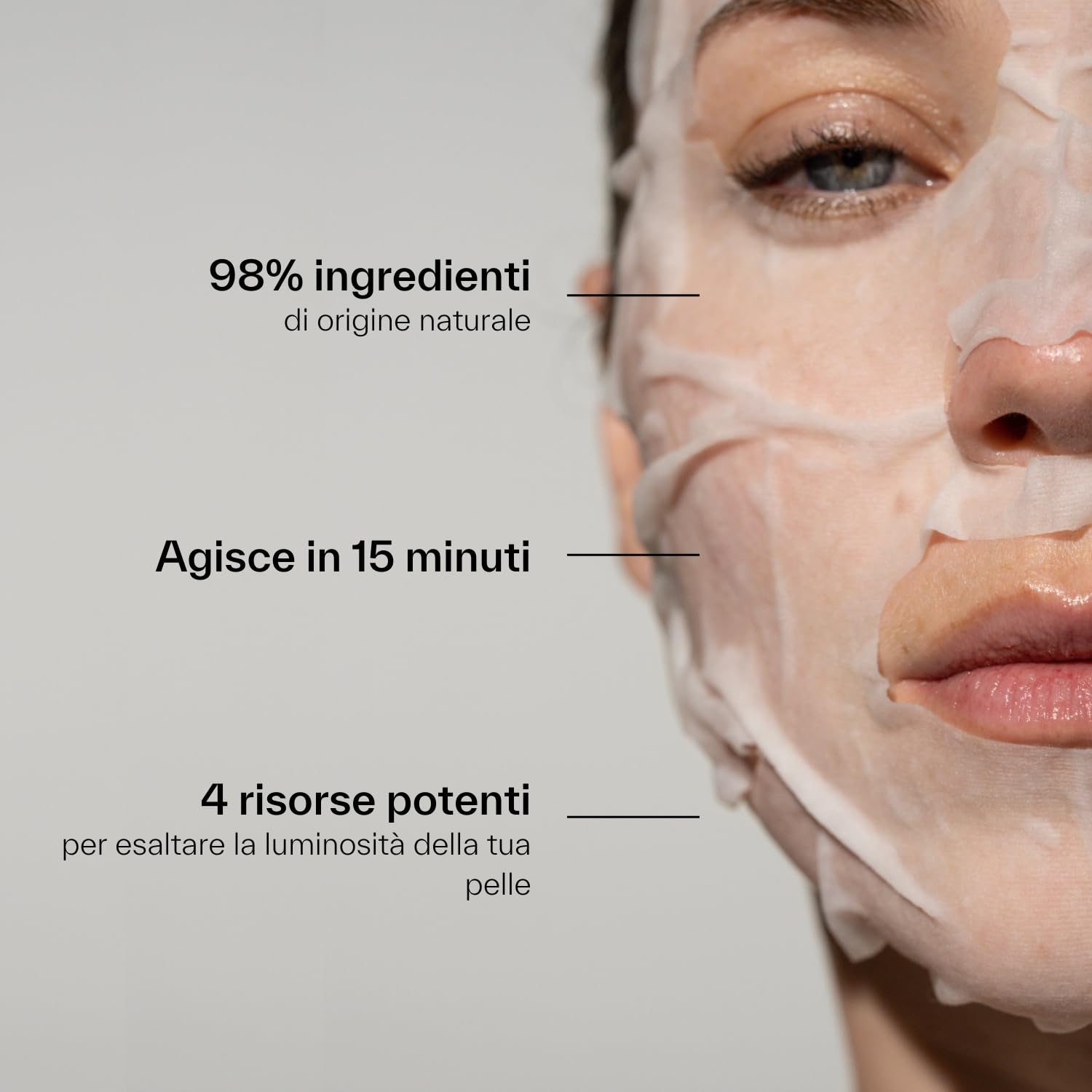 DAY+ | Maschera in Cotone Energizzante | Illumina l'incarnato, Risveglia e Ravviva la luminosità | Corregge l'iperpigmentazione | Caffeina, Phytosphérix, Vitamina C | 98% naturali | 6 maschere
