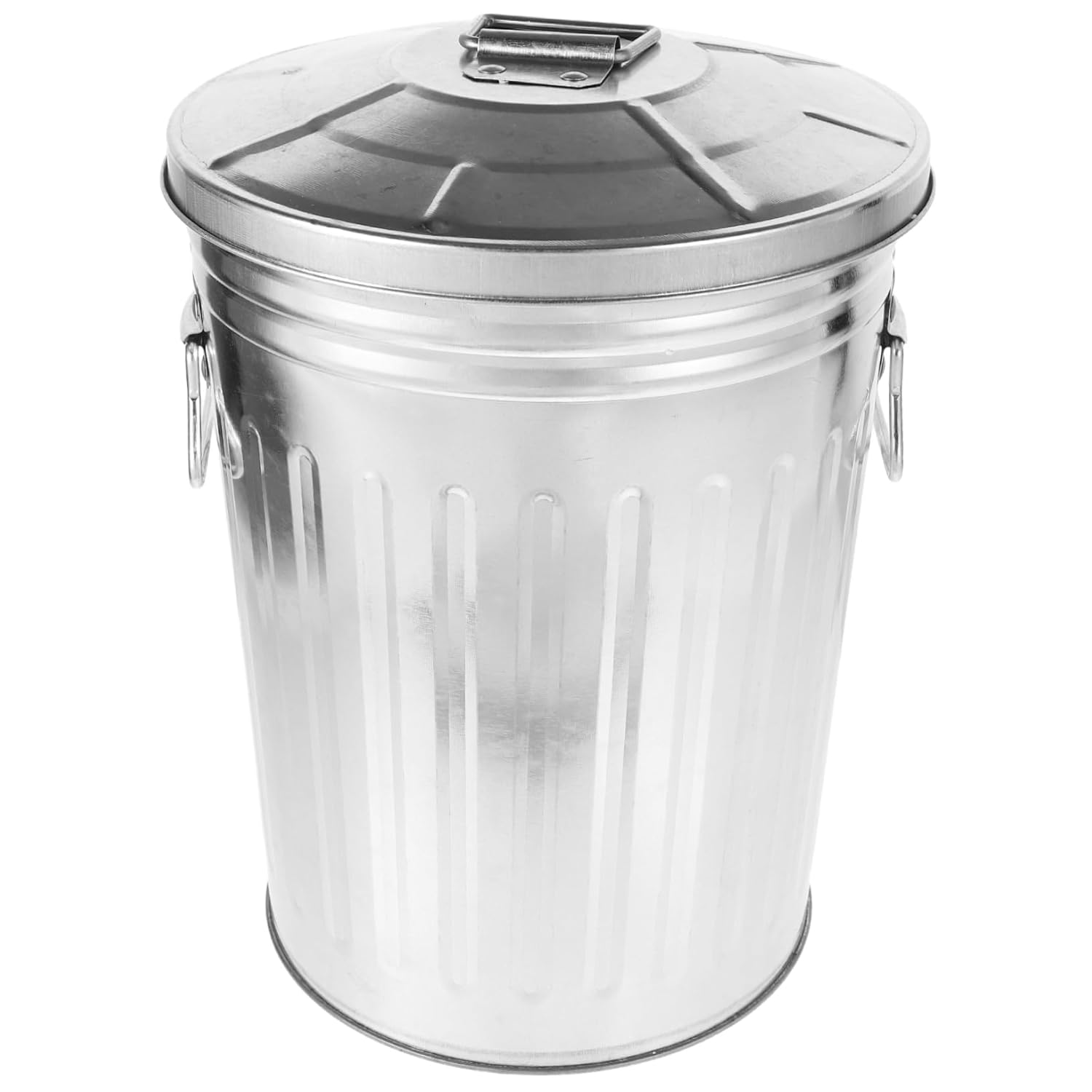 Round Metal Trash Can with Lid Outdoor Waste Basket for Kitchen and Home Heavy-Duty Garbage Container Modern Design for Office Living Room and Patio