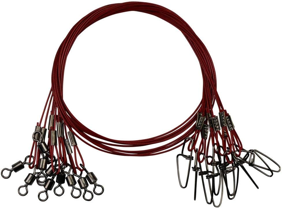 20pcs Fishing Wire Leaders Heavy Duty Fishing Stainless Steel Wire Leaders 150LB High Strength Fishing Leaders with Swivels and Snaps Black/Red/Green